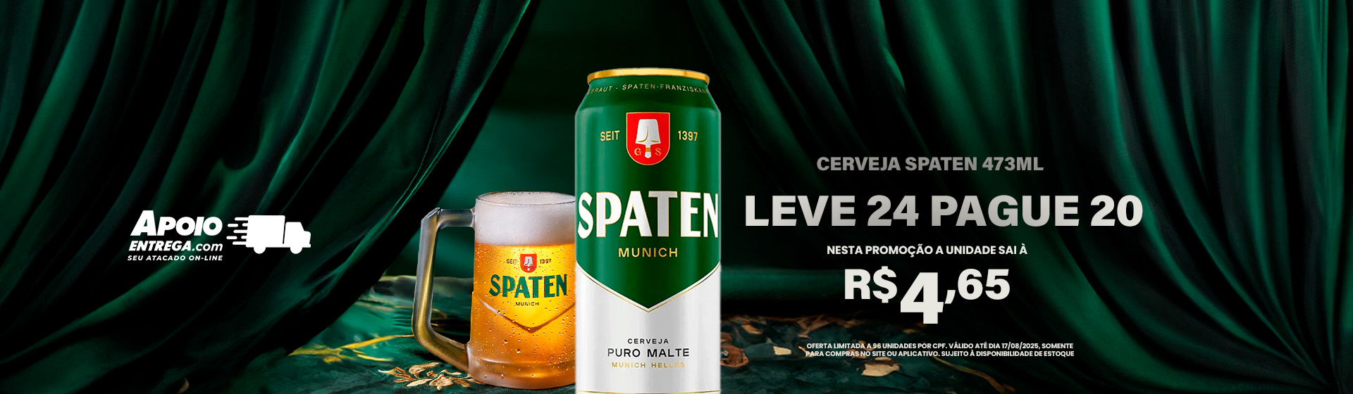 Cerveja Spaten 473ml Leve 24 Pague 20 até 17/08